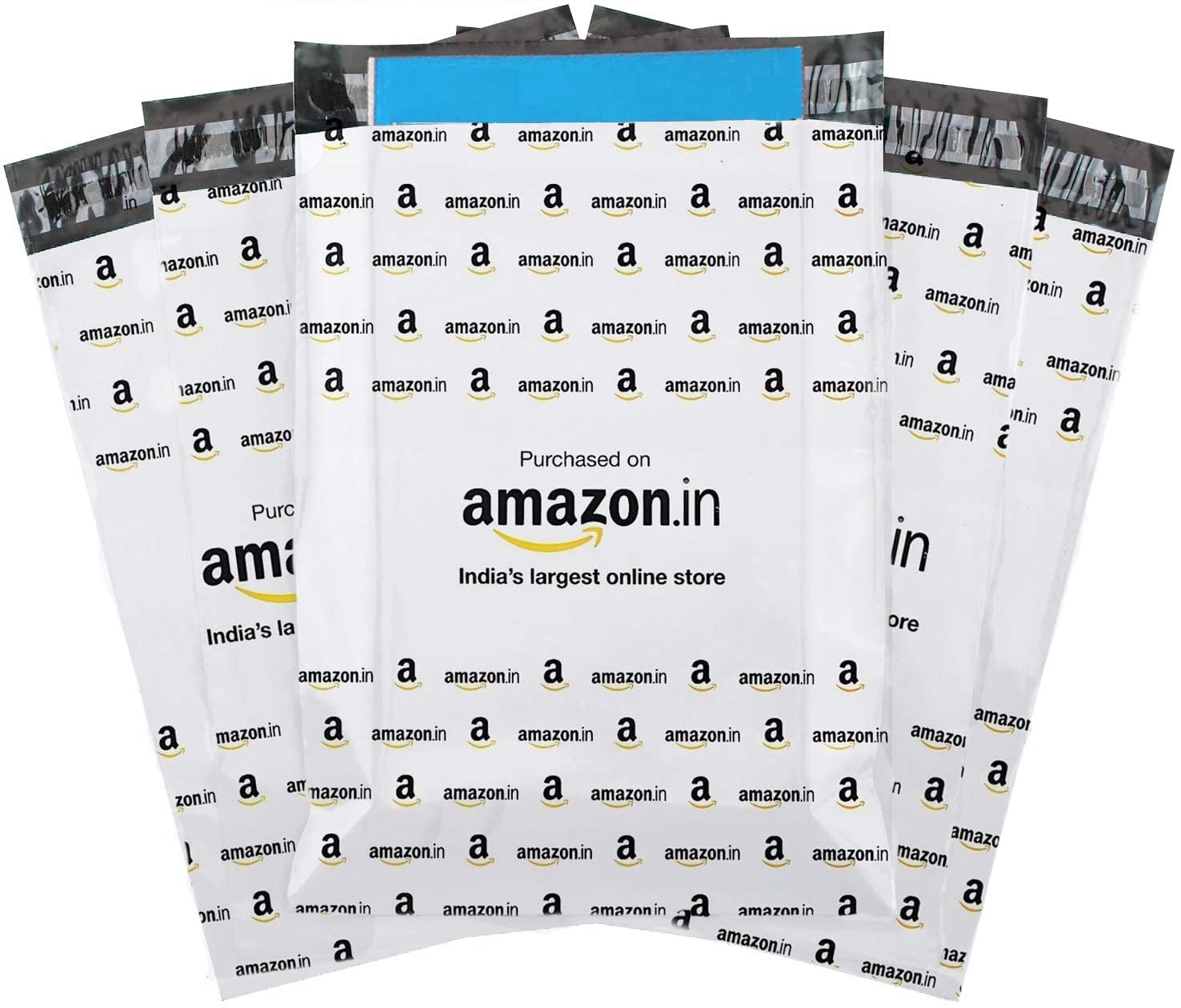 Set of Amazon printed courier bags, 21x23 inches, ideal for secure e-commerce packaging. Durable, tamper-proof polybags for shipping needs.