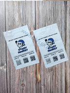 Custom printed courier bags with POD featuring two-color print design. Durable poly mailers with branding and QR codes for secure shipping.