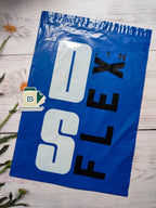 Custom Printed Blue Courier Bag with POD featuring bold DS FLEX branding, ideal for secure and branded shipping in office and e-commerce use.
