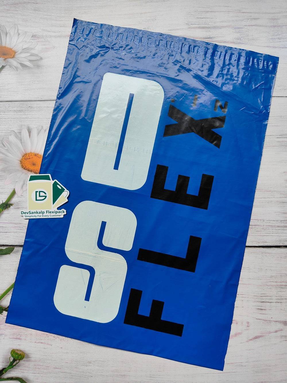 Custom Printed Blue Courier Bag with POD featuring bold branding, ideal for secure shipping and brand visibility in e-commerce packaging.
