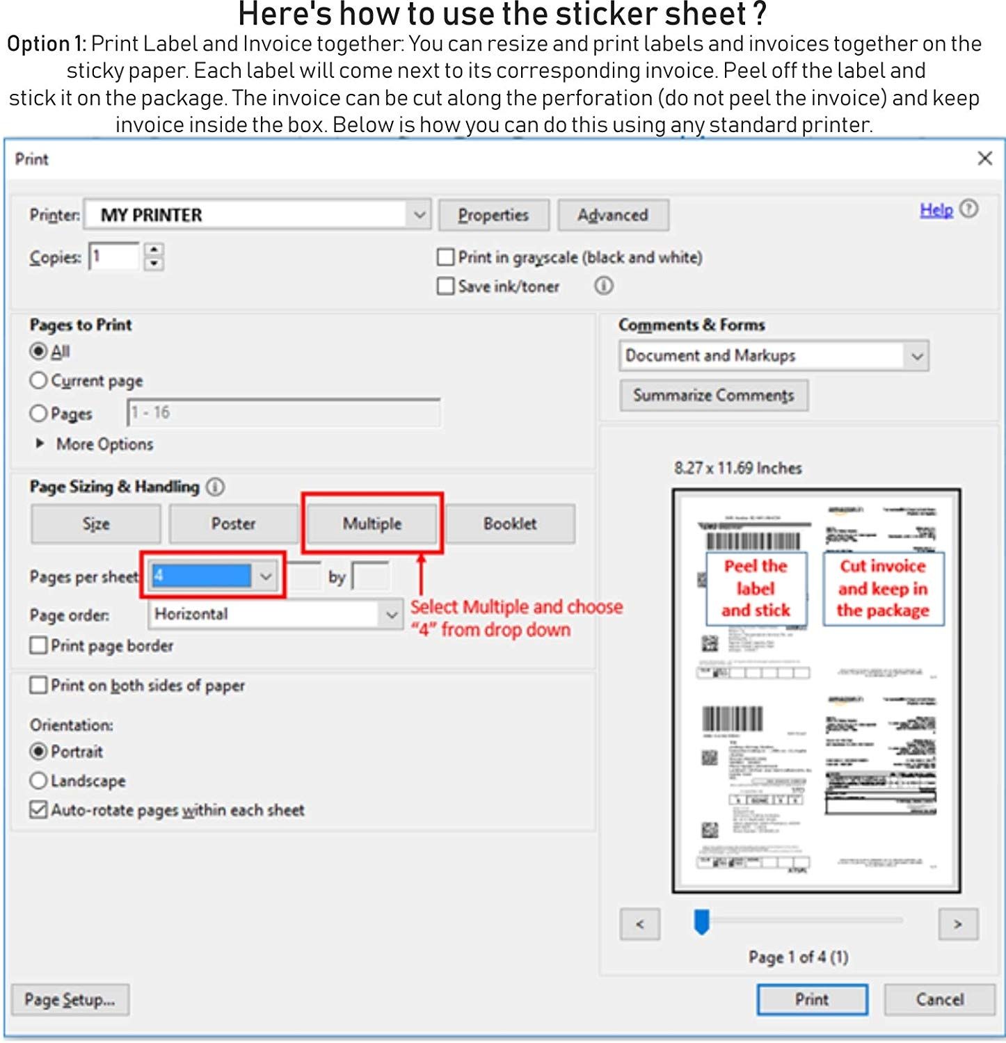 How to print A4 easy ship sticky labels,  shipping address labels and barcode labels.