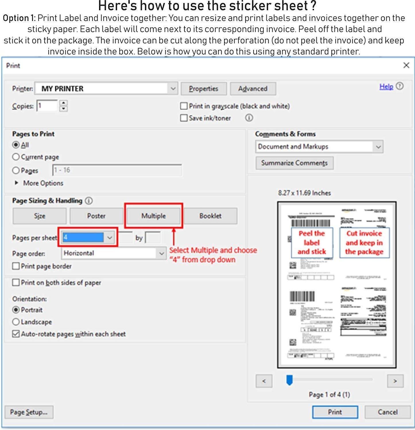How to print A4 easy ship sticky labels,  shipping address labels and barcode labels.