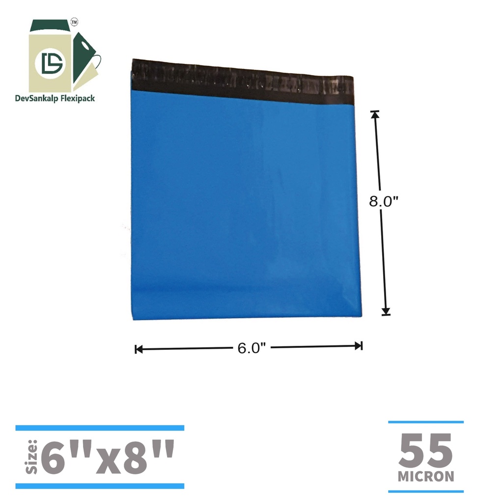 Blue Color Courier Bags 6x8 NO POD 55 Micron