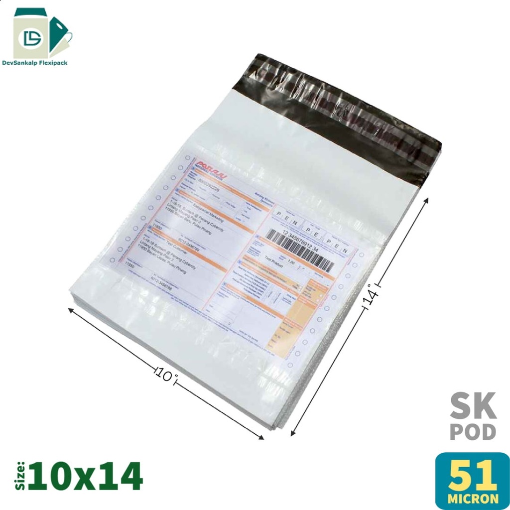 Tamper Proof Courier Bags 10x14 SK POD 51 Micron