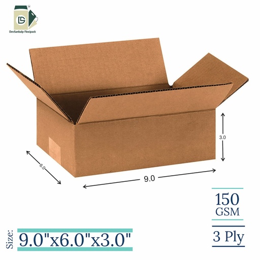 9x6x3 Brown Corrugated Box - 3 Ply