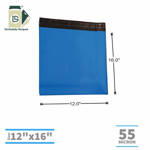 Blue Color Courier Bags 12x16 NO POD 55 Micron